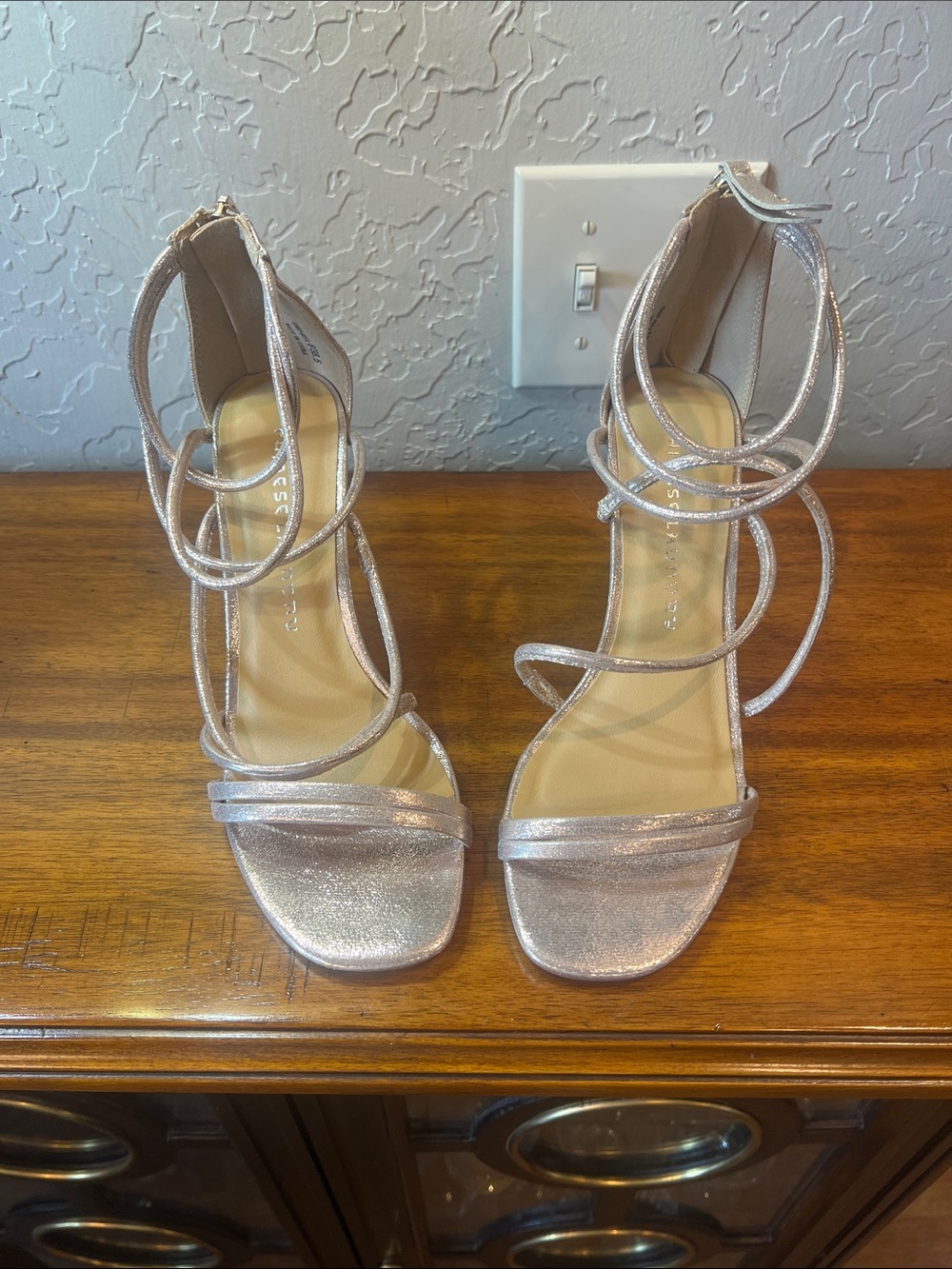 Nina Silver Glitter Strappy Ankle-Tie Heels